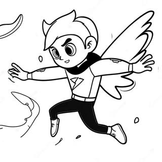 Page à colorier de Danny Phantom volant en forme de fantôme | Page de coloriage Danny Phantom