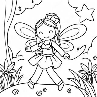 Page à colorier de la fée magique dans un jardin | Page de coloriage Fête