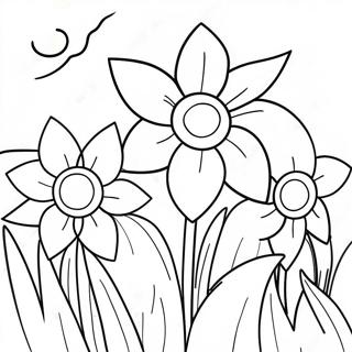Page à colorier de beau jardin de jonquilles | Page de coloriage Jonquille