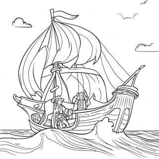 Page à colorier de Christophe Colomb Naviguant sur l'Océan | Page de coloriage Christophe Colomb