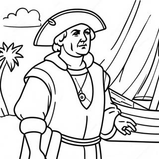 Page à colorier de Christophe Colomb Découvrant l'Amérique | Page de coloriage Christophe Colomb