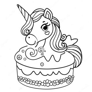 Page à colorier Gâteau Licorne avec des Paillettes Colorées | Page de coloriage Gâteau Licorne