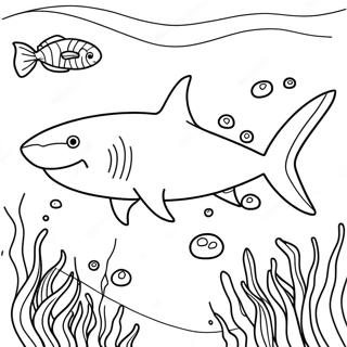 Page à colorier de requin tigre majestueux dans l'océan | Page de coloriage Requin Tigre