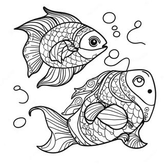 Page à colorier du signe du zodiaque Poissons | Page de coloriage Poissons
