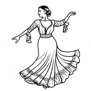 Page à colorier danseuse de flamenco espagnole colorée | Page de coloriage Espagne
