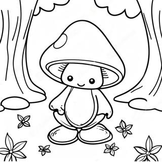 Page à colorier gnome champignon fantaisiste dans la forêt | Page de coloriage Gnome Champignon