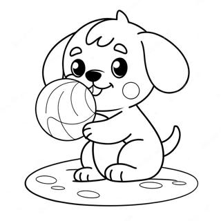 Page à colorier de chiot mignon jouant avec une balle | Page de coloriage Chiot Réaliste