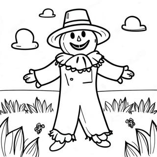 Page à colorier de épouvantail drôle dans le champ | Page de coloriage Epouvantail