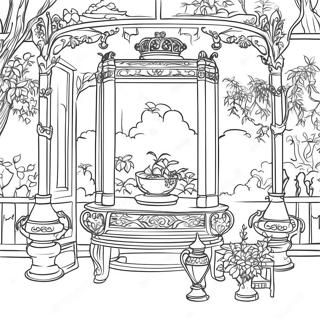 Page à colorier Scène Chinoiserie Élégante | Page de coloriage Chinoiserie