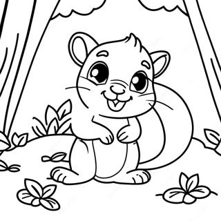 Page à colorier de tamia joueur dans la forêt | Page de coloriage Sciuridé