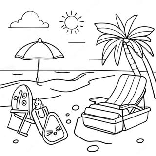 Page à colorier scène de plage estivale chic | Page de coloriage Été Préparé