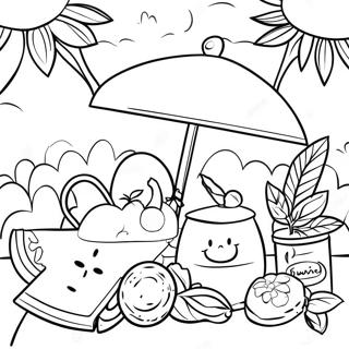 Page à colorier d'un pique-nique d'été coloré et élégant | Page de coloriage Été Préparé