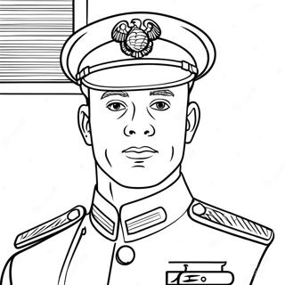 Page à colorier d'un soldat des Marines en uniforme | Page de coloriage Corps des Marines