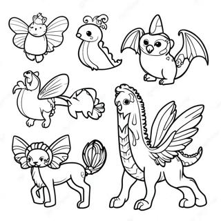 Page à colorier de créatures fantastiques sur fond noir | Page de coloriage Fond Noir