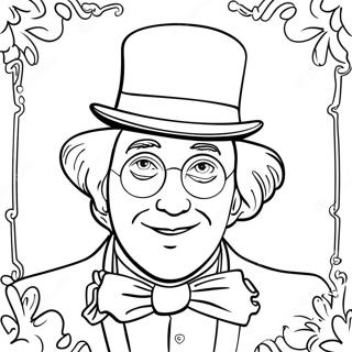 Page à colorier Willy Wonka avec un ticket d'or | Page de coloriage Willy Wonka
