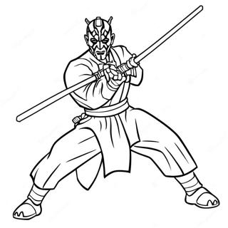 Dessin à colorier de Darth Maul avec un sabre laser double | Page de coloriage Darth Maul