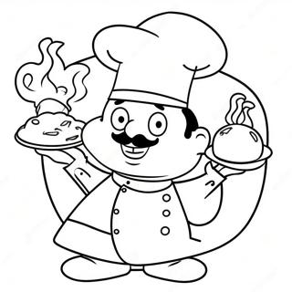 Page à colorier de chef drôle en train de cuisiner | Page de coloriage Chef