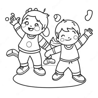 Page à colorier d'enfants joyeux jouant | Page de coloriage Bonheur