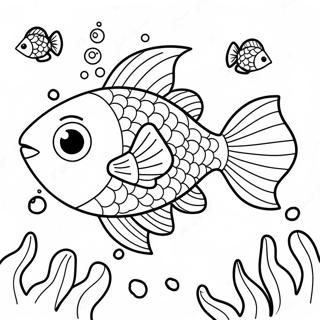 Page à colorier Poisson de Dessin Animé Mignon Nageant | Page de coloriage Natation