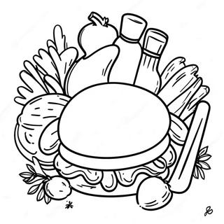 Page à colorier du festin barbecue délicieux | Page de coloriage BBQ