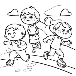 Page à colorier d'enfants actifs jouant au sport | Page de coloriage EPS