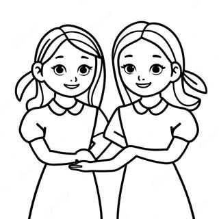 Page à colorier Sœurs se Tenant la Main | Page de coloriage Sœurs