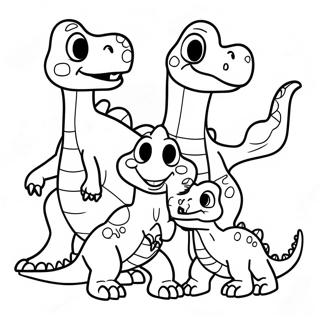 Page à colorier de famille de dinosaures amicaux | Page de coloriage Dino Ranch