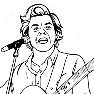 Page à colorier Harry Styles en train de chanter | Page de coloriage One Direction