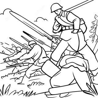 Page à colorier de soldats de la Seconde Guerre mondiale en bataille | Page de coloriage Seconde Guerre mondiale
