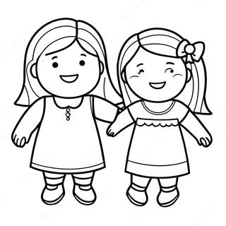 Page à colorier de petites personnes heureuses se tenant par la main | Page de coloriage Petits Gens