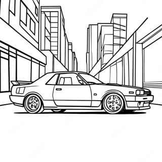 Page à colorier de Nissan Skyline en mouvement | Page de coloriage Nissan