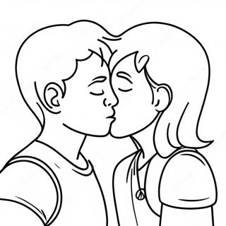 Page à colorier d'un baiser mignon entre amis | Page de coloriage Baiser