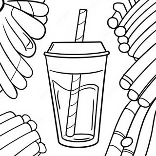 Page à colorier de gobelet Stanley coloré avec des pailles | Page de coloriage Gobelet Stanley