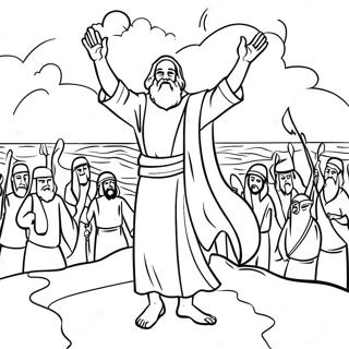 Page à colorier de Moïse séparant la mer Rouge | Page de coloriage Moïse