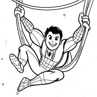 Page à colorier Spider-Man Tom Holland en train de balancer | Page de coloriage Tom Holland