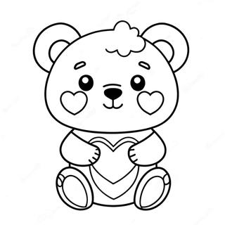 Page à colorier de mignon ours Kawaii avec un cœur | Page de coloriage Ours Kawaii