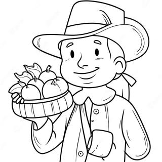 Page à colorier Pèlerin Heureux avec Cornucopia | Page de coloriage Pèlerin Facile