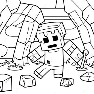 Page à colorier Zombie Minecraft Effrayant dans une Grotte | Page de coloriage Zombie Minecraft