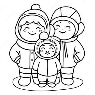 Page à colorier de la famille Eskimo mignonne | Page de coloriage Esquimaux