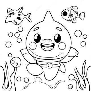 Page à colorier de l'aventure sous-marine de Pinkfong et ses amis | Page de coloriage Pinkfong