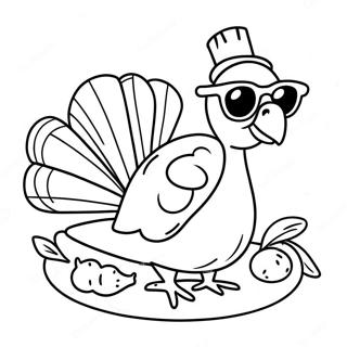 Page à colorier de dinde cuite drôle avec des lunettes de soleil | Page de coloriage Dinde cuite