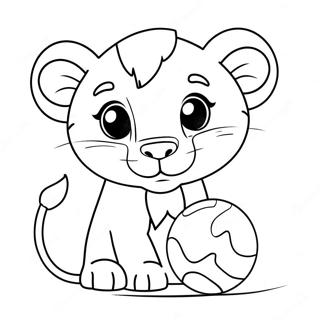 Page à colorier de lionceau jouant avec une balle | Page de coloriage Lionceau
