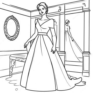 Page à colorier d'une femme élégante en robe | Page de coloriage Femmes