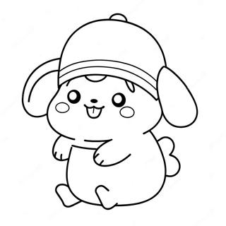 Page à colorier Pompompurin mignon avec un chapeau | Page de coloriage Pompompurin