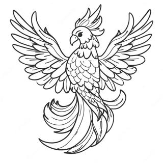 Page à colorier d'un phénix ardent qui s'élève | Page de coloriage Feu