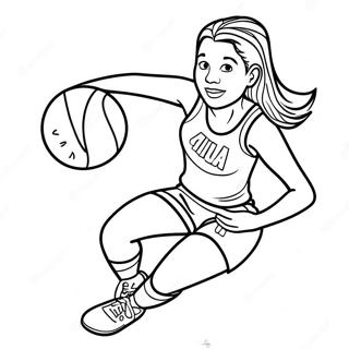 Page à colorier de Caitlin Clark dribblant le ballon | Page de coloriage Caitlin Clark