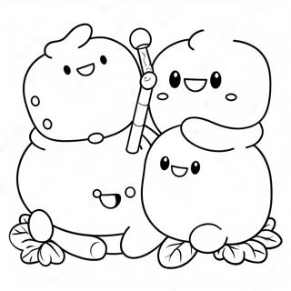 Page à colorier d'amis en guimauve souriants | Page de coloriage Guimauve