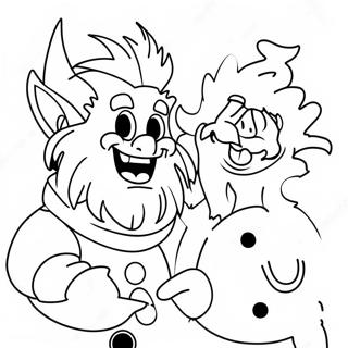 Page à colorier de Heat Miser avec bonhomme de neige | Page de coloriage Miser de Chaleur