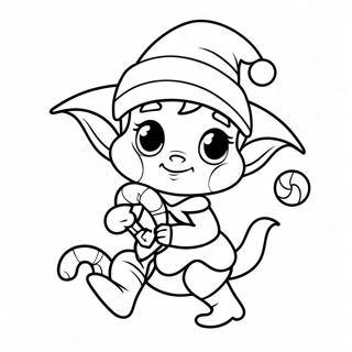 Page à colorier un elfe adorable avec une canne en sucre | Page de coloriage Elfe Mignon