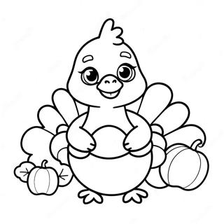 Page à colorier de mignon bébé dinde avec citrouille | Page de coloriage Bébé Dinde